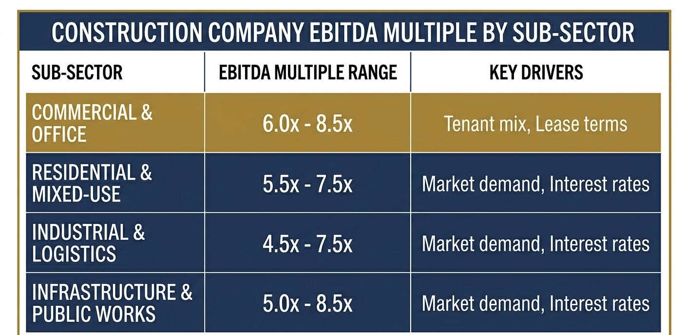 construction company EBITDA multiple for construction companies by sub-sector